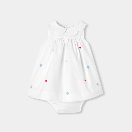 Baby girl embroidered poplin dress - White/Multicolour