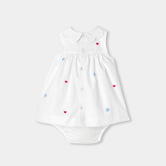 Baby girl embroidered poplin dress - White/Multicolour