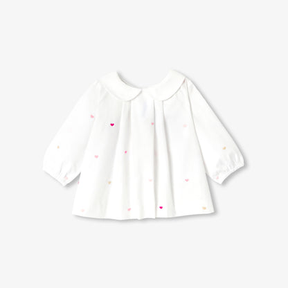 Baby girl heart-embroidered poplin blouse