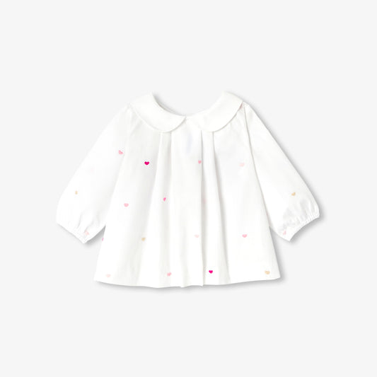 Baby girl heart-embroidered poplin blouse