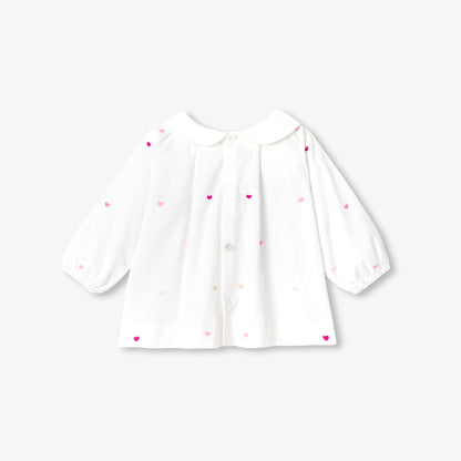Baby girl heart-embroidered poplin blouse