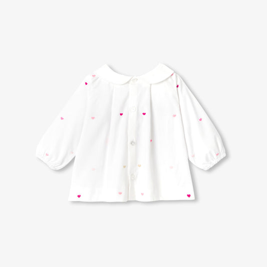 Baby girl heart-embroidered poplin blouse