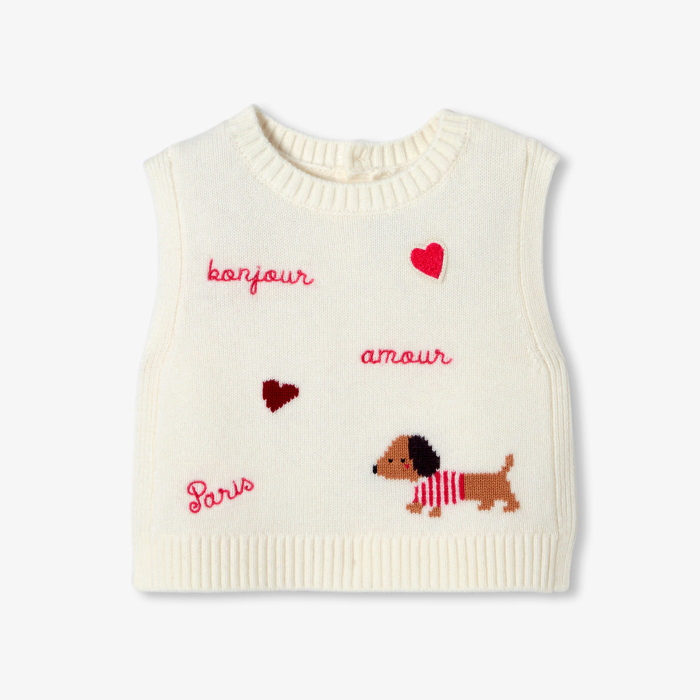 Baby girl sleeveless knit sweater - soft white