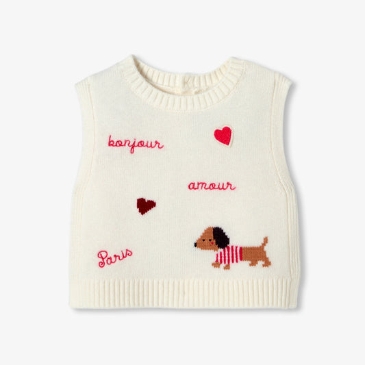Baby girl sleeveless knit sweater - soft white