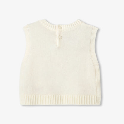 Baby girl sleeveless knit sweater - soft white