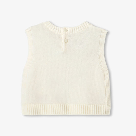 Baby girl sleeveless knit sweater - soft white