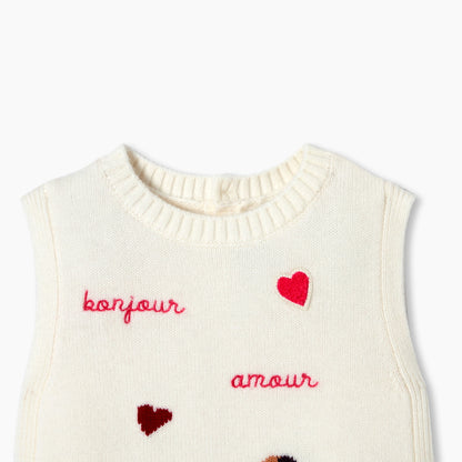 Baby girl sleeveless knit sweater - soft white