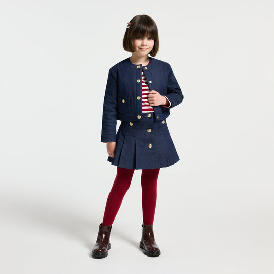 Girl pleated denim skirt