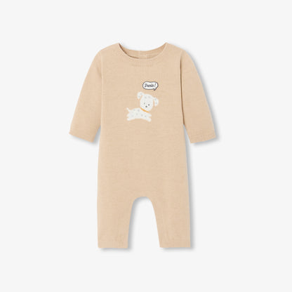 Baby dog intarsia knit jumpsuit - light brown