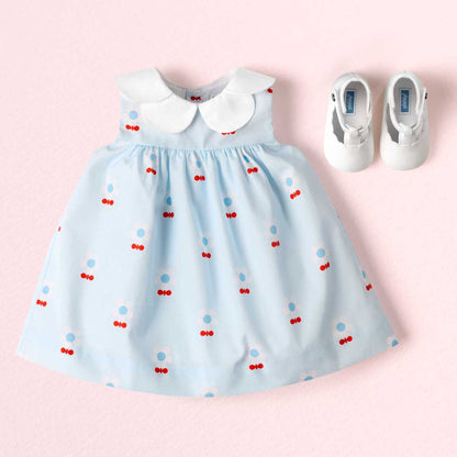 Floral poplin baby girl dress - Blue/Multicolour