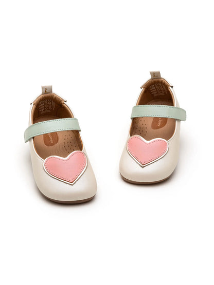 Toddler Mary Janes Heart - Antique White/Pink Lake/Metalic Salmon