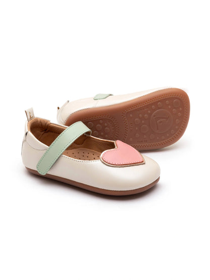 Toddler Mary Janes Heart - Antique White/Pink Lake/Metalic Salmon