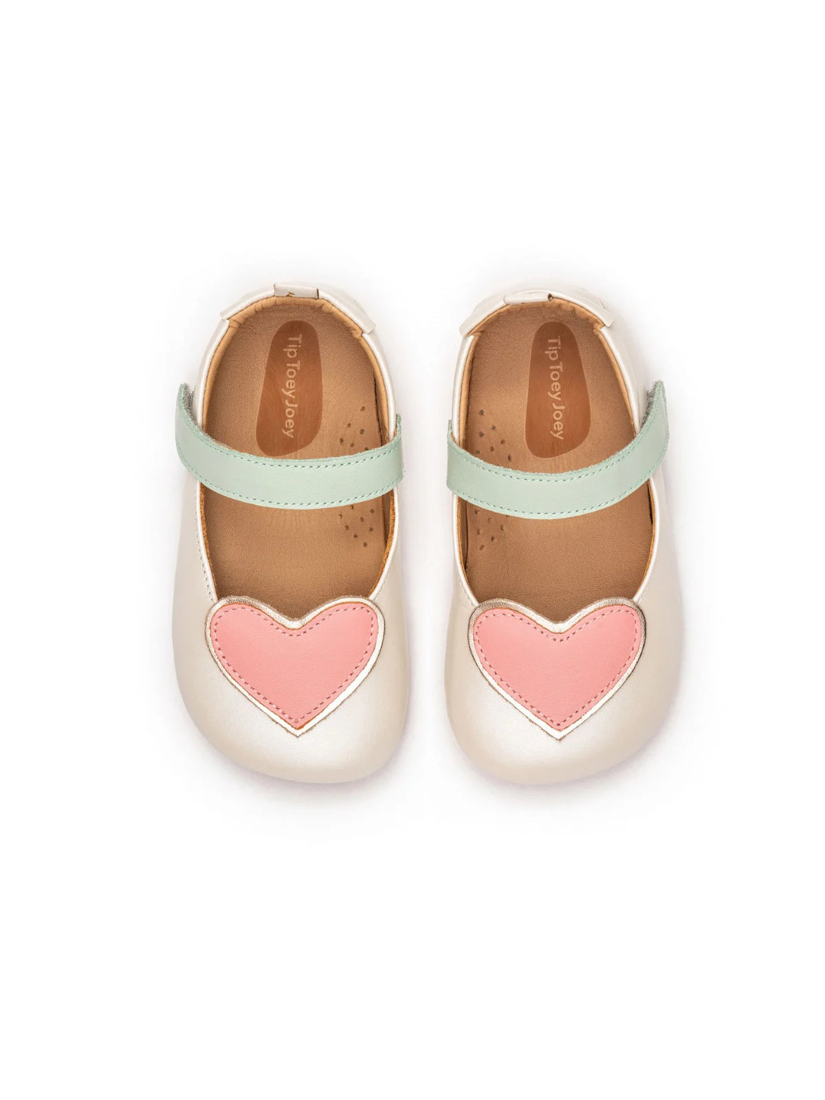 Toddler Mary Janes Heart - Antique White/Pink Lake/Metalic Salmon
